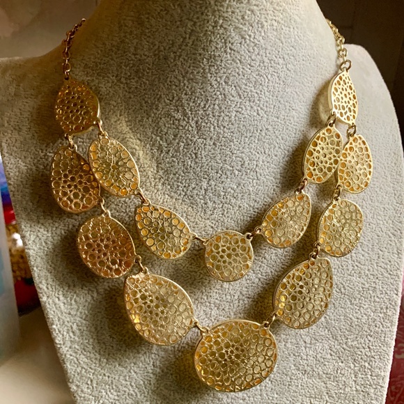 Yellow Honeycomb Two Strand Acrylic Necklace NWOT - Picture 4 of 5